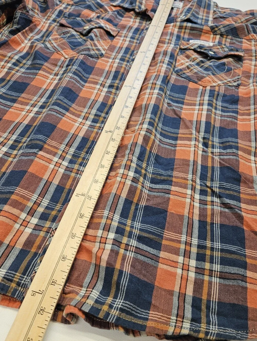 True Religion Long Sleeve Plaid Pearl Snap Western orange & navy blue plaid 3XL